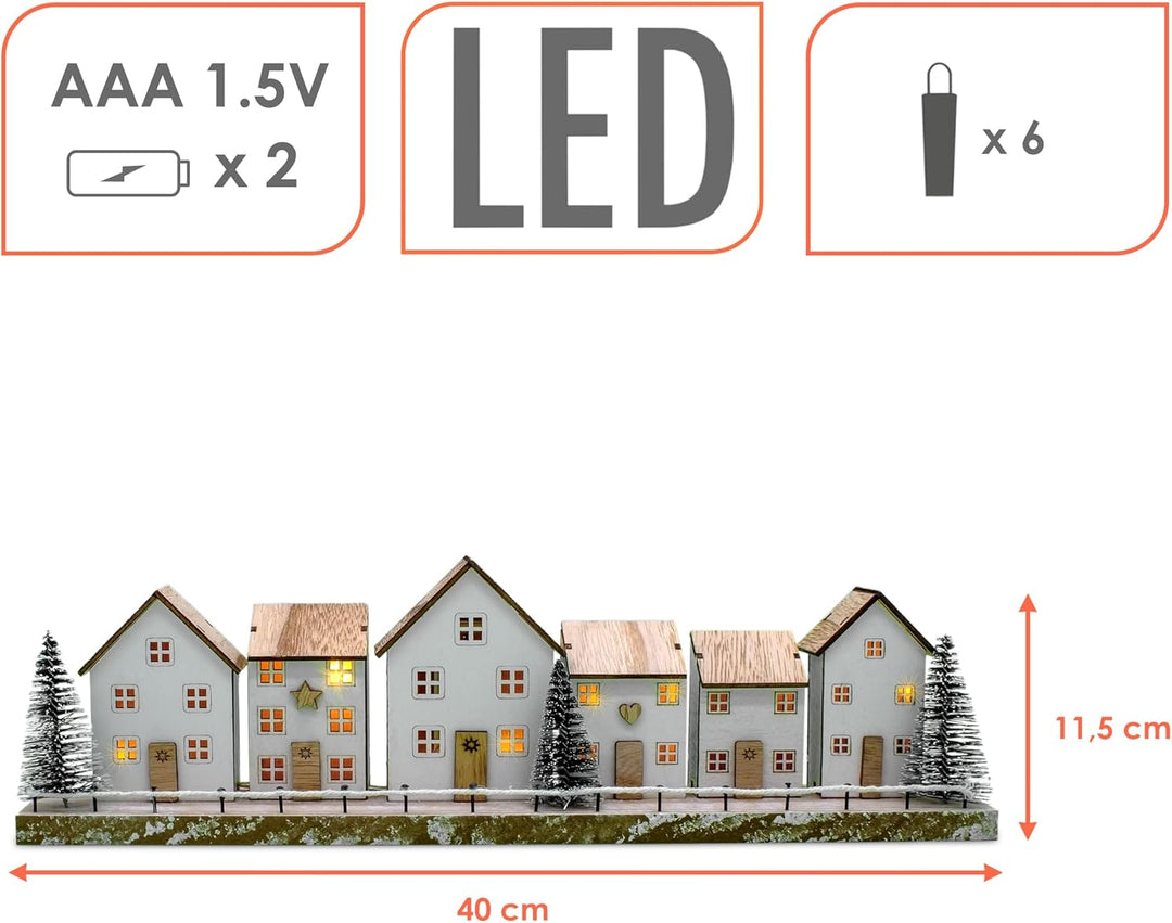 Spetebo LED Holz Weihnachts Szene weiss Batterie betrieben - 40 x 11 cm - Deko Winterlandschaft warm