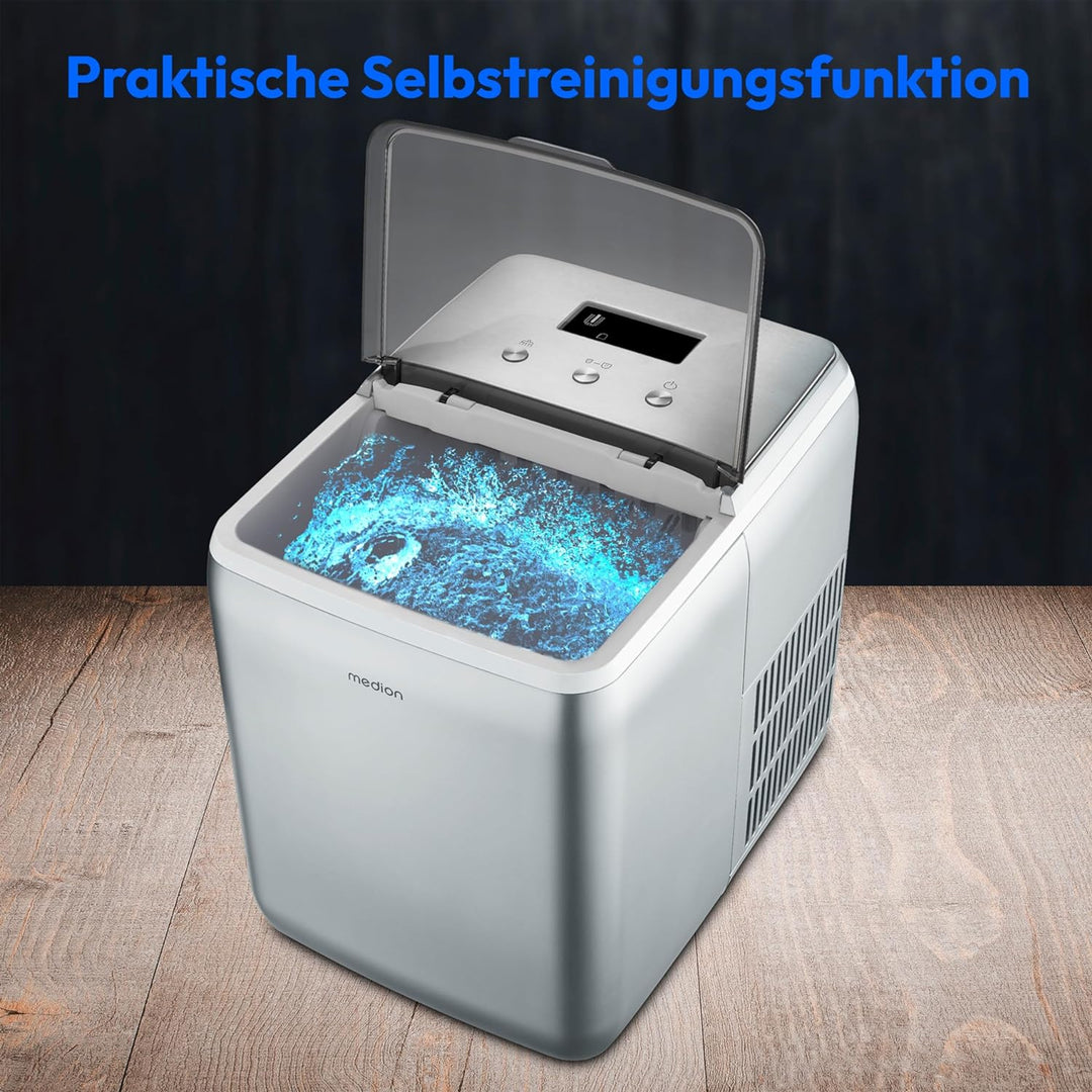 MEDION Eiswürfelmaschine (Eiswürfelgrösse klein & gross, 2,6 Liter Wassertank, kurze Produktionsdaue