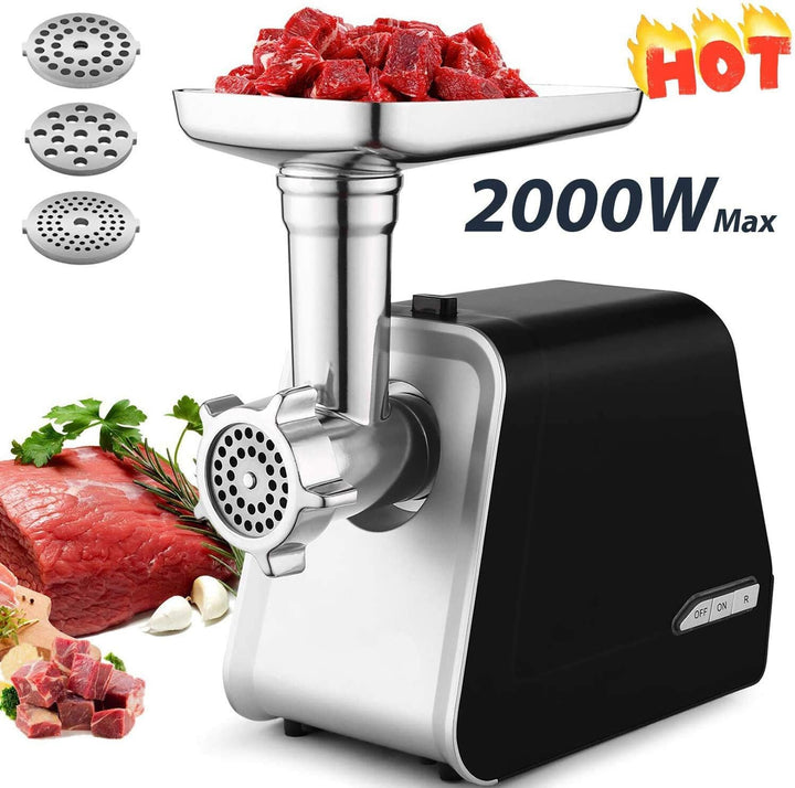 COOCHEER Fleischwolf, professionelle Wurstmaschine mit 3 verschiedenen Schneidzubehörteilen, 2000 W