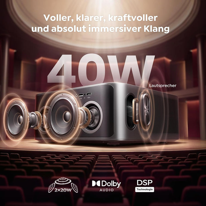 Beamer 4K [Schnellste VIDAA OS] Kompatibel mit Netflix, Dolby Audio & HDR10, 2000ANSI Smart Beamer H
