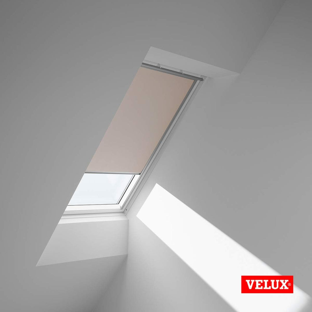 VELUX Original Dachfenster Verdunkelungsrollo für PK08, Sandbeige, mit Grauer Führungsschiene