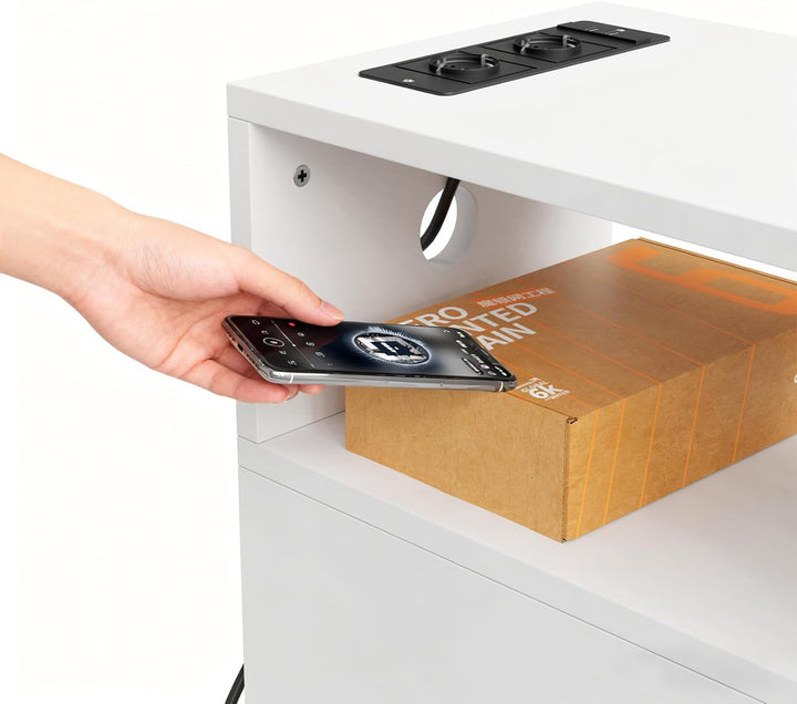 PIPIPOXER Nachttisch schmal, Nachttisch mit Steckdose & USB, Nachtschrank mit 3 Schublade, 1 Offenen