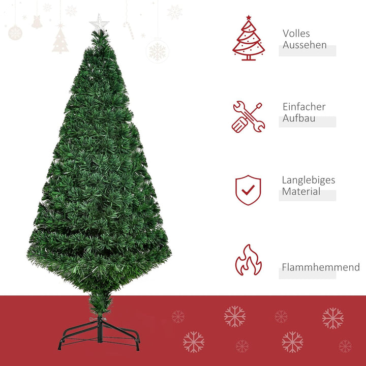 HOMCOM Künstlicher Weihnachtsbaum 150 cm mit Glasfaser künstlich Tannenbaum mit LED Beleuchtung, 180