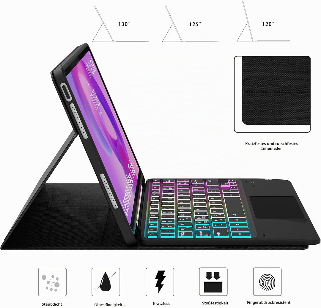 für Lenovo Idea Tab 11 Zoll 2025 Hülle mit Tastatur: 7-Farbige Beleuchtung QWERTZ Deutsches Tastatur