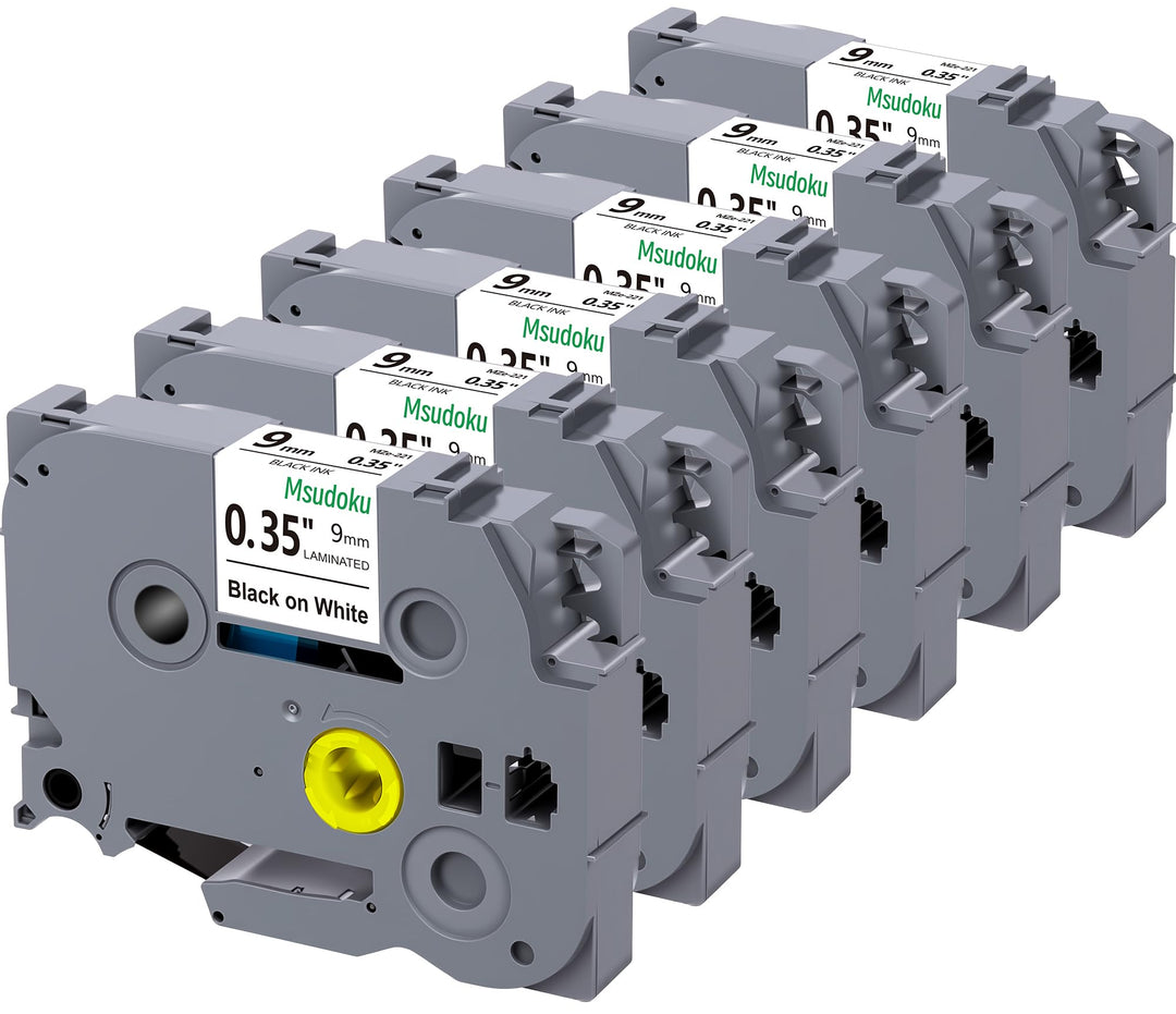 6x Msudoku TZe-221 Kompatibel für Brother P Touch Bänder 9mm 0.35" Weiss, 6