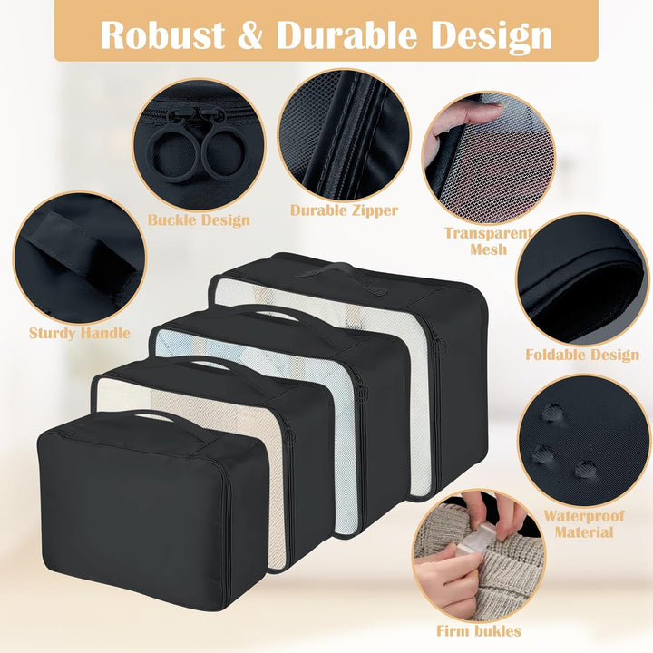 13 Stück Koffer Organizer Set, Schwarz Packing Cubes, Wasserdichte Kofferorganizer für Urlaub und Re