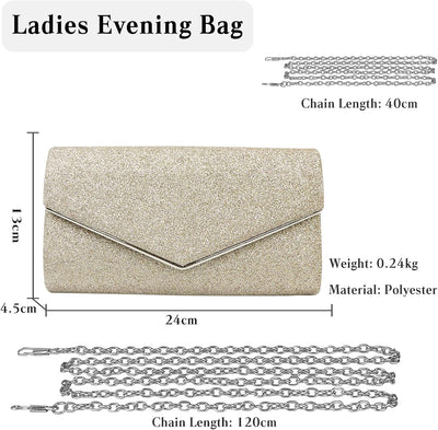 CORIOS Abendtasche Damen Kette Clutch Bag Glitzer Henkeltasche Hochzeit Brautbörse Glänzend Schulter