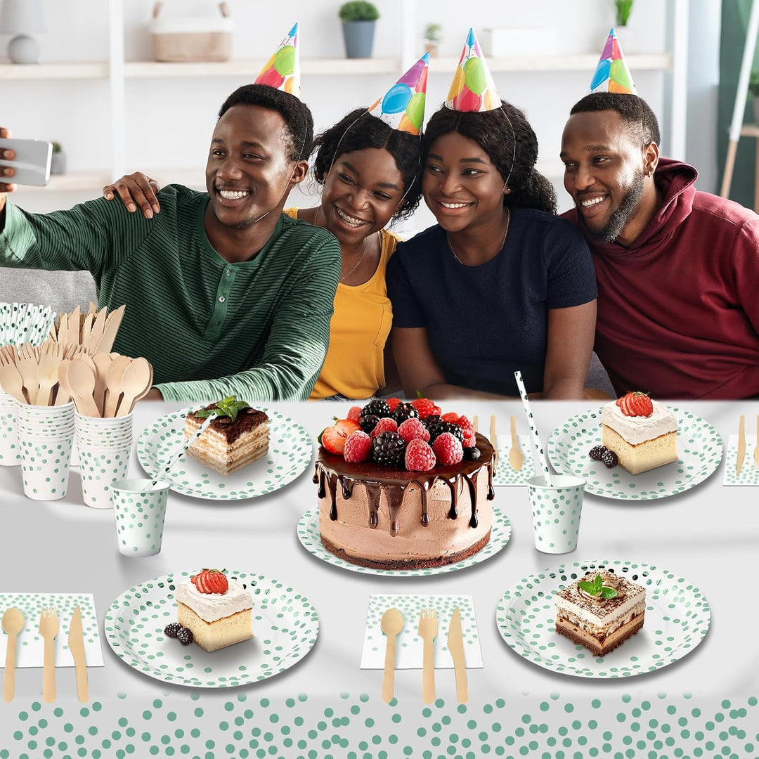 Nkaiso Partygeschirr Kindergeburtstag 141Stück Grün Punkt Partyteller Geburtstag Mädchen Party Papie