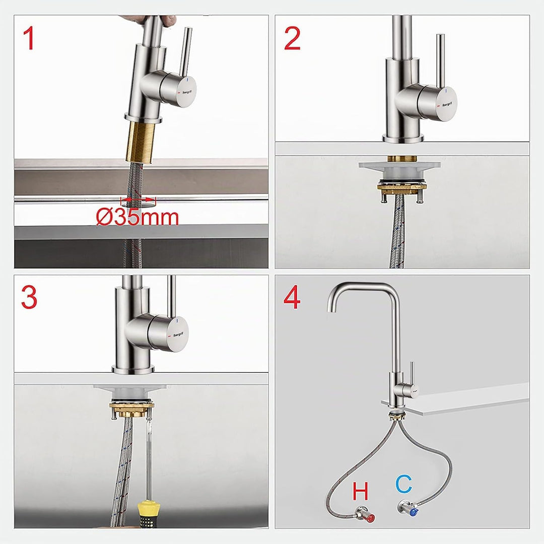 IBERGRIF M22105A, Hoch Küchenarmatur, Einhebel Spültischarmatur, Wasserhahn für Küche, Matt, Grau, G