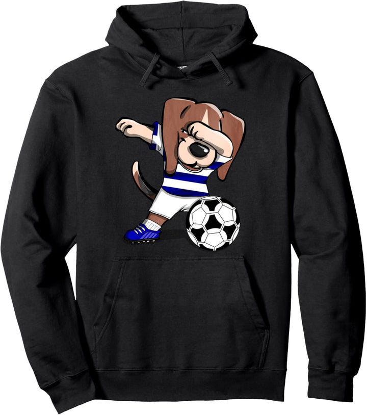 Dabbing Beagle Dog Griechenland Fussball - Griechische Flagge Pullover Hoodie