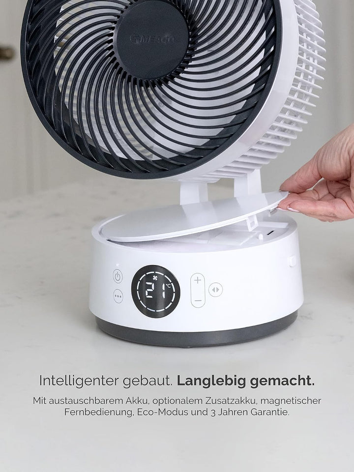 MeacoFan Sefte® 6 Tischventilator, 21 cm, austauschbarer Akku, bis zu 26 Std. Laufzeit, leise ab 22