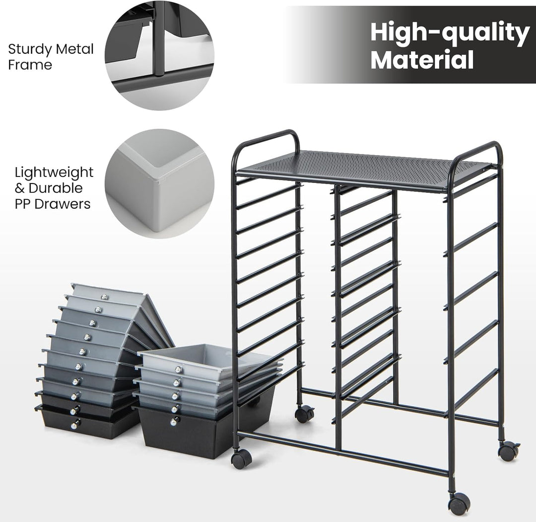 KOMFOTTEU Rollwagen mit 10/15 Schubladen stapelbar, Badrollwagen Rollcontainer mit Metallrahmen, All