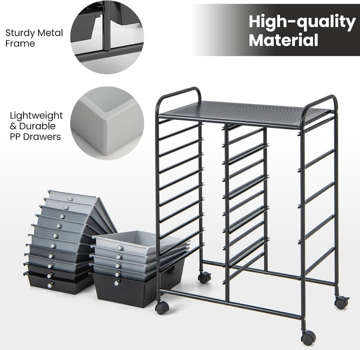 KOMFOTTEU Rollwagen mit 10/15 Schubladen stapelbar, Badrollwagen Rollcontainer mit Metallrahmen, All