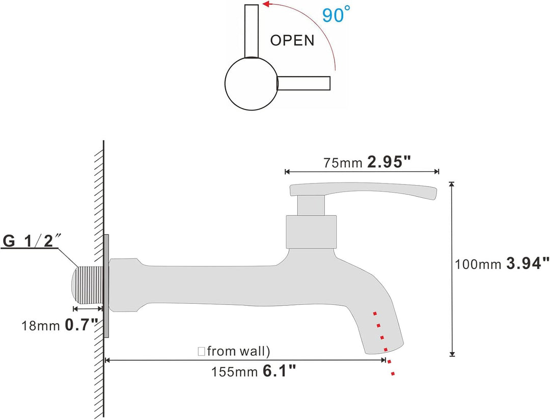 Chrom Wasserhahn aus Messing Waschmittel Badezimmer Wandmontage Waschtischarmatur Aussen Garten Schl