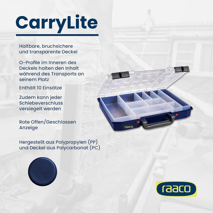 raaco CarryLite 55 4x8-10: Leicht Sortierbox für Werkstatt, mit 10 Einsätze für Kleinteile, Traglast