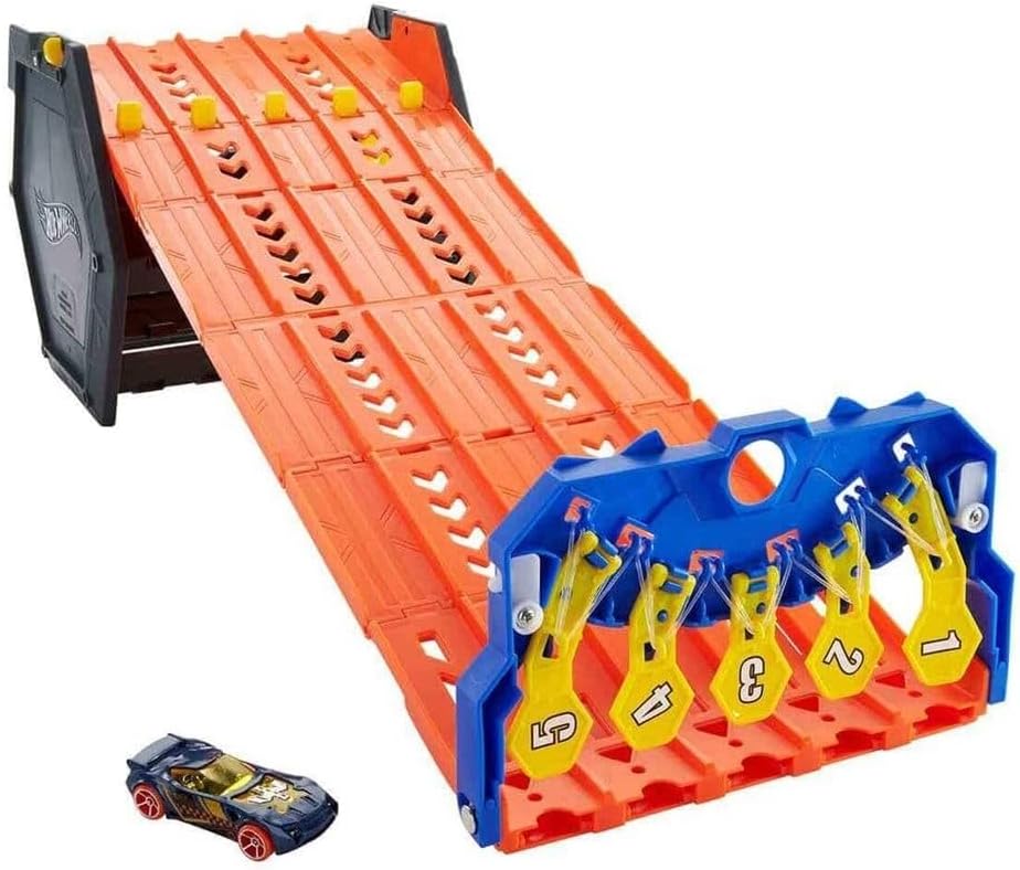 Hot Wheels GYX11 - Rollout Raceway Trackset, lässt sich zu einer fünfspurigen Rennstrecke ausrollen,