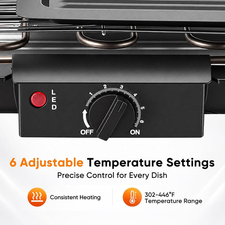 Elektrogrill 2000W, Teppanyaki Grillplatte mit 6 Stufen bis 343 °C