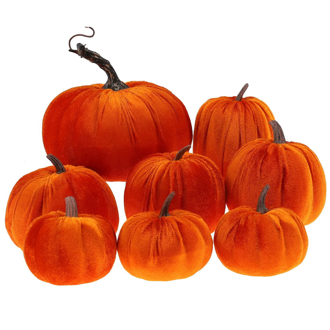 Gresorth 8 Stück Sortiert Gefälscht Handgefertigt Orange Samt Kürbisse Künstlich Herbsternte Hallowe