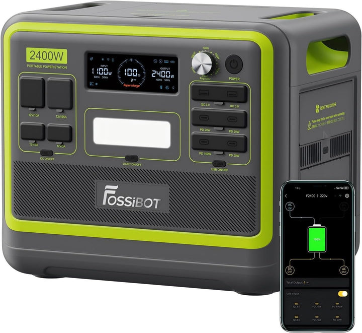 FOSSiBOT F2400 Powerstation mit 200W Solarpanel, Solargenerator 2048Wh LiFePO4 Batterie 230V 2400W 3