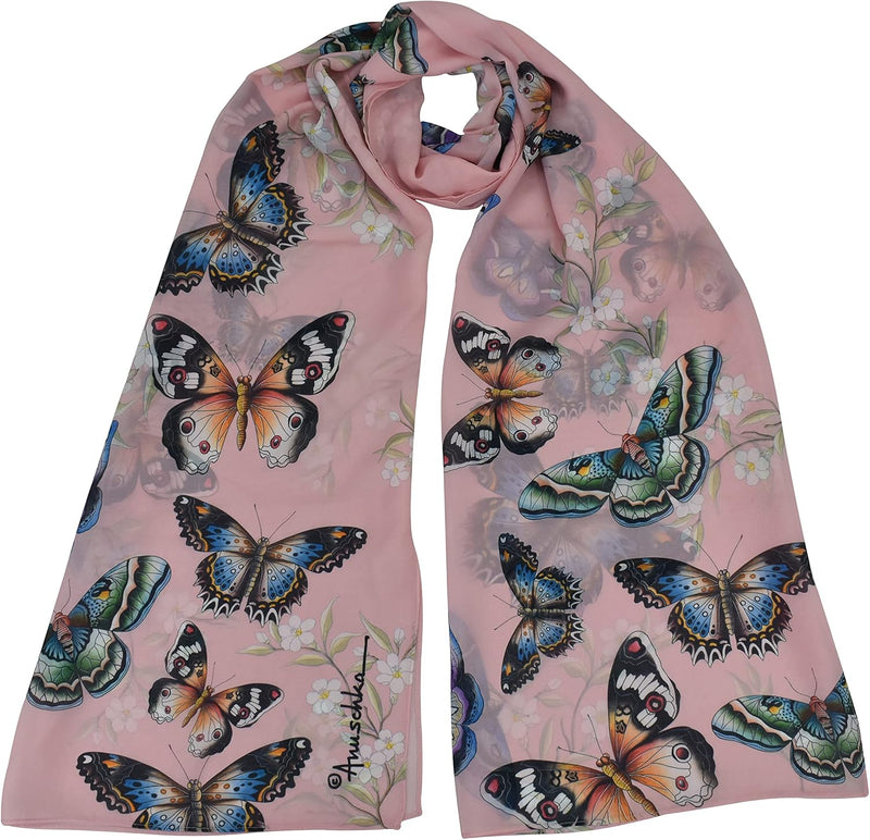 Anuschka Chiffon Schal - 60 x 182 cm - Bedrucktes Kunstmotiv - Butterfly Melody