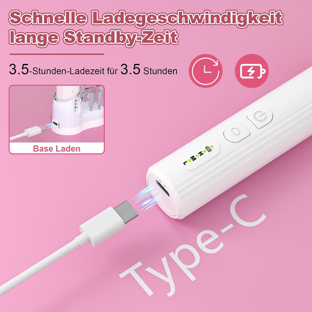 CIVPOWER Elektrische Nagelfräser für Gelnägel: Kabelloses Tragbares Nagelfeilen-Set für Acryl, Wiede