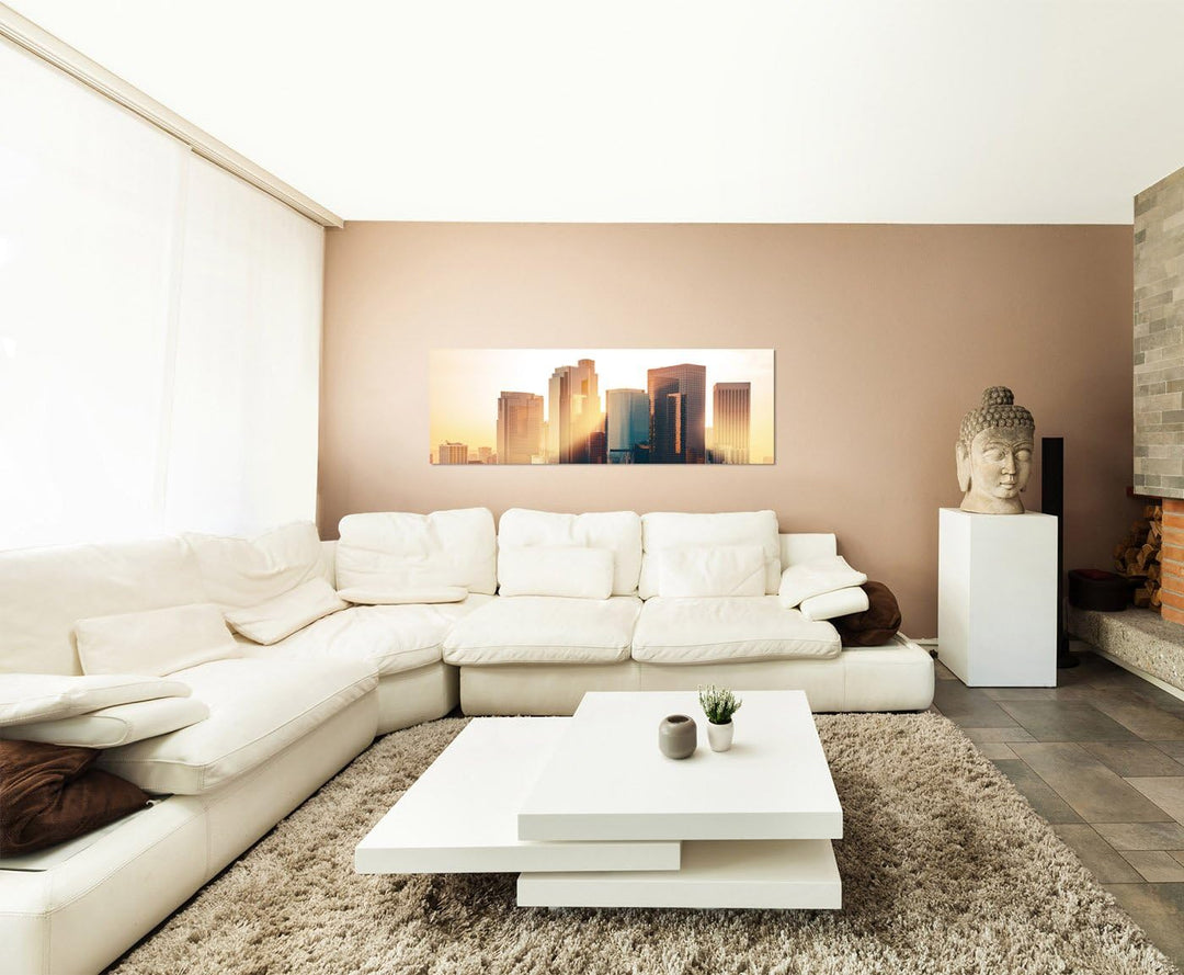Paul Sinus Art Panoramabild auf Leinwand und Keilrahmen 150x50cm Los Angeles Skyline Sonnenuntergang