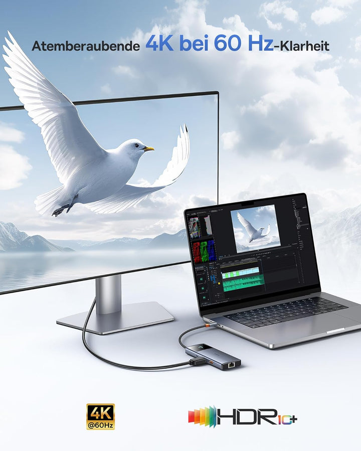 Baseus USB C Hub 10Gbps USB 3.2 Adapter mit LAN Ethernet, 4K@60Hz HDMI, 2 USB-A, USB-C, 100W PD, 6 i