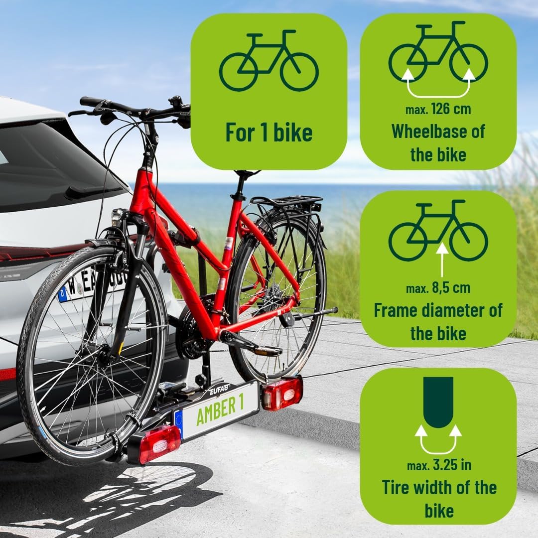 EUFAB 11559 Fahrradträger AMBER 1, E-Bike geeignet, teilweise vormontiert, für 1 Fahrrad, für