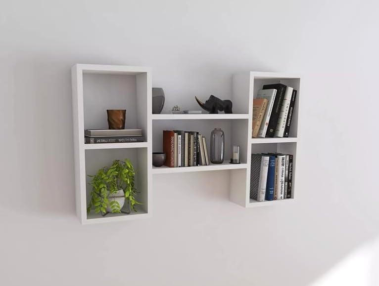 KUBUTKU Dekorativ Wandregal mit 5 Böden 102x60x18 Design Skandinavischer Modern für Wohnzimmer Küche