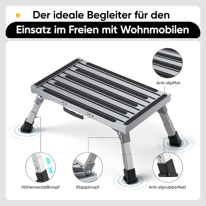 Klapptritt Trittstufe mit Griff, 4-stufige Höhenverstellbarer Tritthocker, 350kg Belastung und Anti-