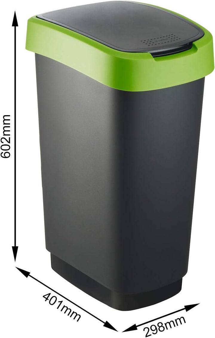 Rotho Twist Mülleimer 50l mit Deckel, als Schwing oder Klappdeckel nutzbar, Kunststoff (PP) BPA-frei