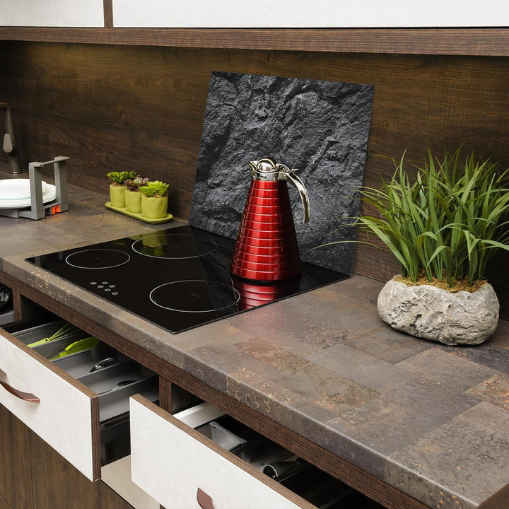 SmartDecoration Herdabdeckplatte Ceranfeldabdeckung aus Glas 60x52 cm Einteilig Motiv "Granitstein"