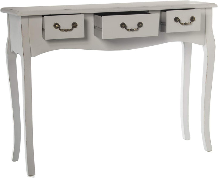 DRW Couchtisch mit 3 Schubladen aus Holz in antikweiss 105 x 33 x 80 cm, 105x33x80cm