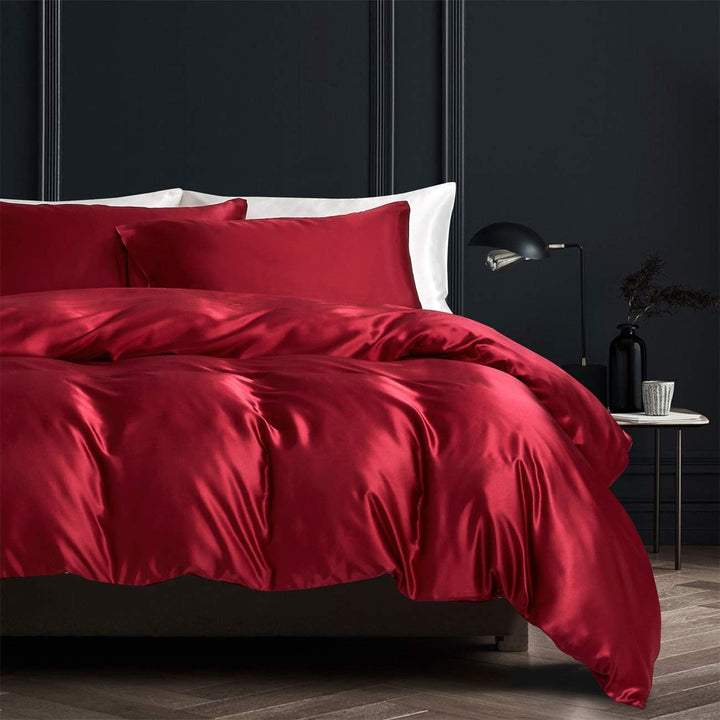 Damier Bettwäsche 155x220cm Weinrot Rot Satin Bettwäsche Set 2 Teilig Satin Uni Deckenbezug 155×220