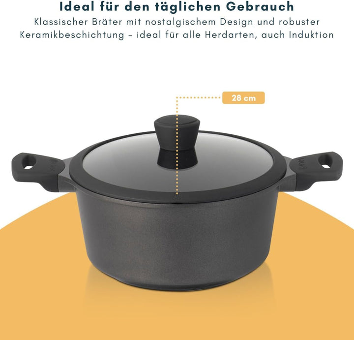 Sola Bräter mit Deckel Ceramic Deluxe - Induktionsgeeignet - Keramische Antihaftbeschichtung - ø 28