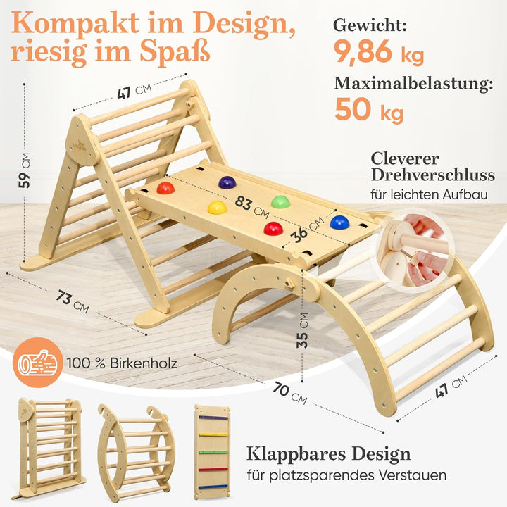 Lululearn® Klettergerüst [FALTBAR] ideal für Indoor & Outdoor-Bereich - Kletterdreieck & Kletterboge