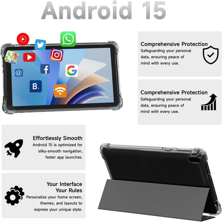 BYANDBY Tablet Tablet 7 Zoll Android 15.0, 6 GB + 32 GB ROM (1 TB Erweiterung), Quad-Core, WLAN, GMS