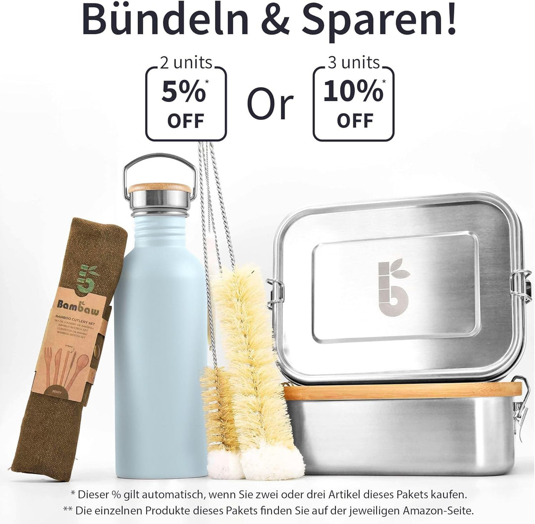 Bambaw Wasserflasche 750ml Edelstahl, Nicht-isoliert Wasserflasche Blau, Trinkflasche Spülmaschinenf