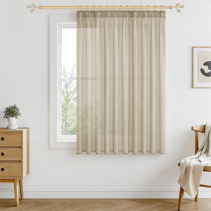 MRTREES Gardinen Transparent Beige Kurz mit kräuselband für schiene 100X200cm (HXB) Vorhang 200 cm b