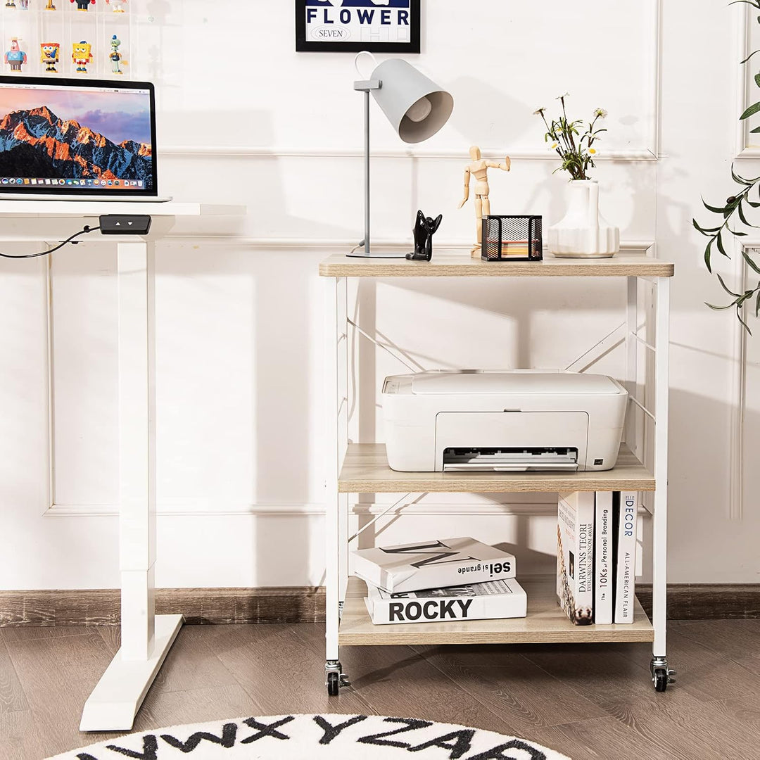 COSTWAY 3 Ebenen Servierwagen, Rollwagen mit Verstellbarer Ablage & 10 abnehmbaren Haken, Küchenwage