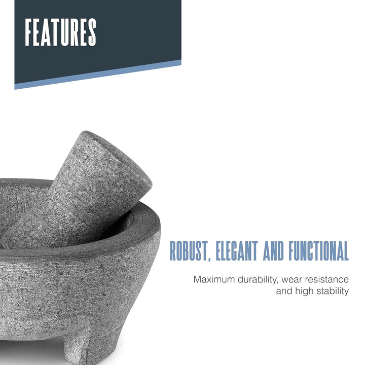Lacor 60515.0-60515 - Naturgranit-Molcajete-Mörtel, Ø 20 cm, 8... | Langlebiges Profi-Utensil; entwi
