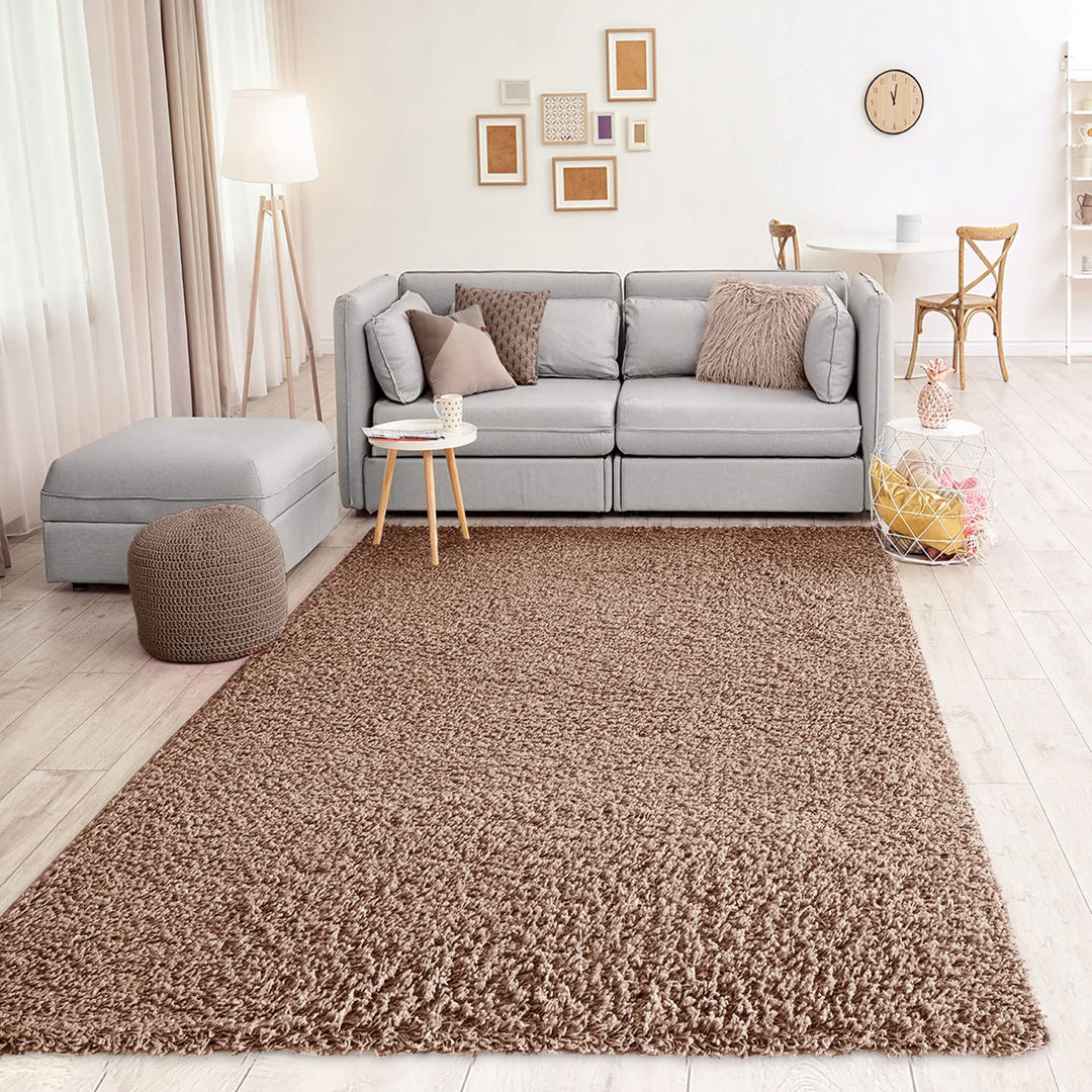 VIMODA Prime Shaggy Teppich Hochflor Langflor Teppiche Modern Einfarbig Nougat Hellbraun, Masse:100x