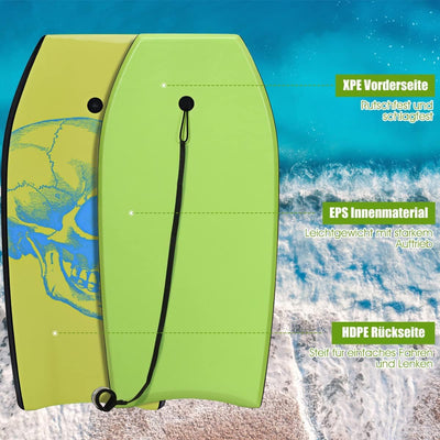 GYMAX Surfbrett 105 x 51 cm, Schwimmbrett mit Zugseil, max. Belastung: 85 kg, Bodyboard Surfboard mi