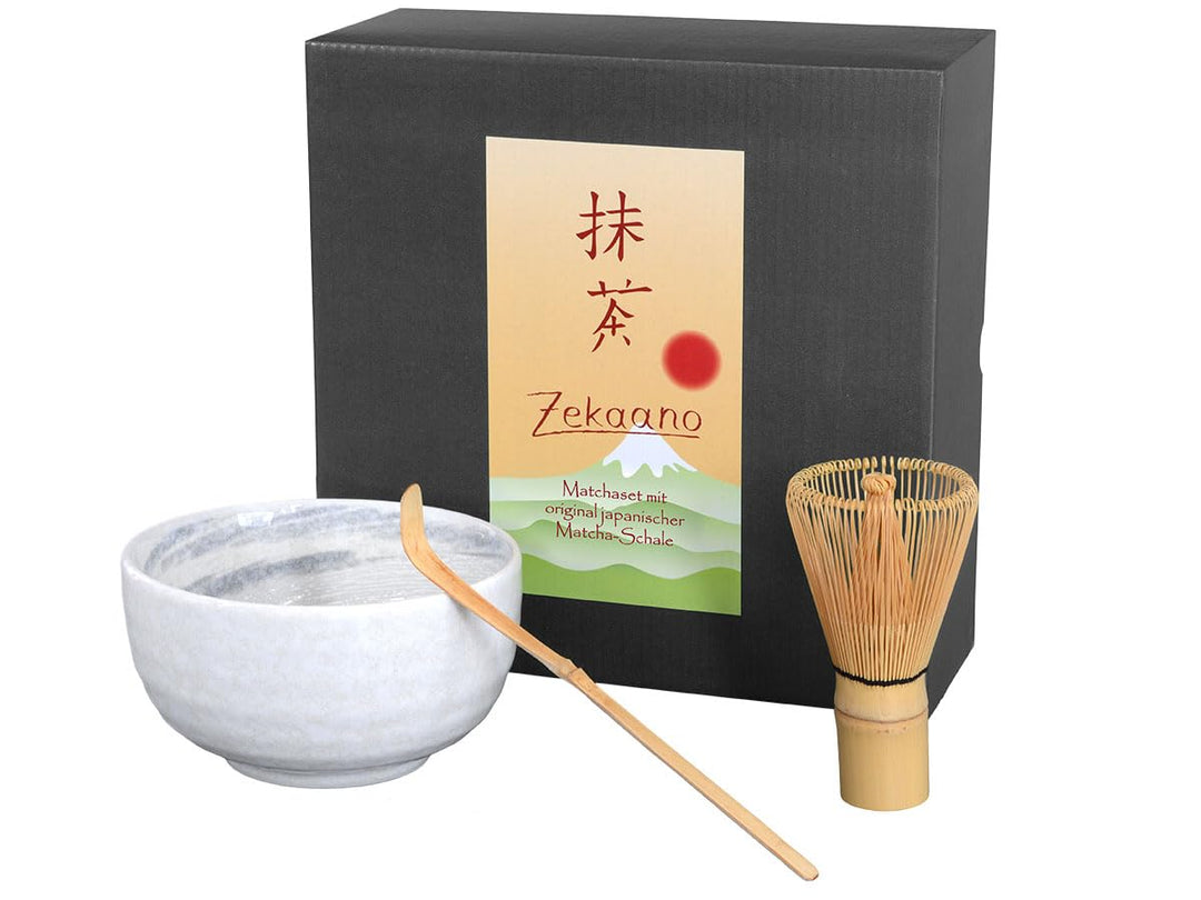 Zekaano Matcha Set - Original japanische Matcha Schale Chawan 450 ml mit Matchabesen Chasen und Bamb
