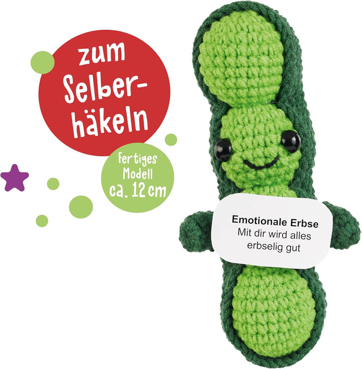 Emotional Support Veggies Häkelset Erbse: Anleitung, Misch-Garn in 2 Farben, Stickgarn, Füllwatte, H