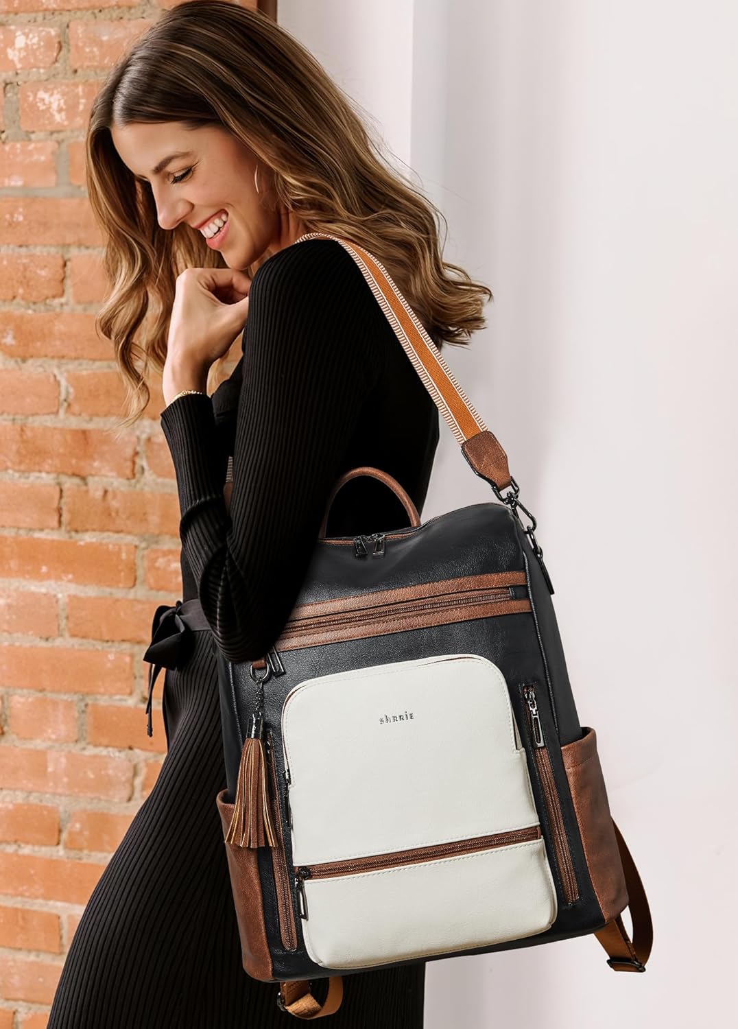 Shrrie rucksack damen elegant geeignet für 15,6Zoll-Notebooks Langlebig wasserdicht Damen aus Leder