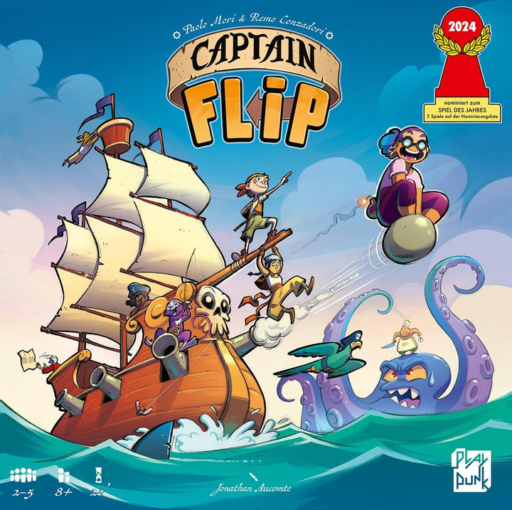 PlayPunk, Captain Flip, Familienspiel, Legespiel, nominiert zum Spiel des Jahres 2024, 2-5 Spieler,