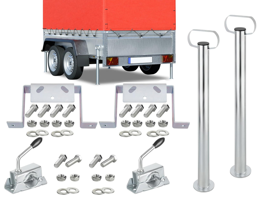 2X Anhänger Stützen 600mm Ø48mm – Abstellstützen Set inkl. Klemmhalter, Rahmenhalterung & Schraubens