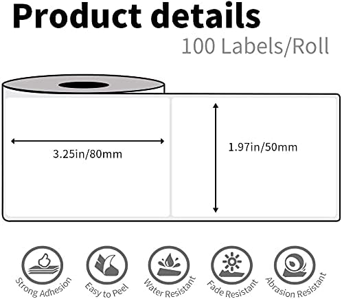 6 Rollen Phomemo M120/M110 Etiketten, 1.97"x 3.15" (50 x 80 mm) Thermoetikettenpapier für Phomemo M1