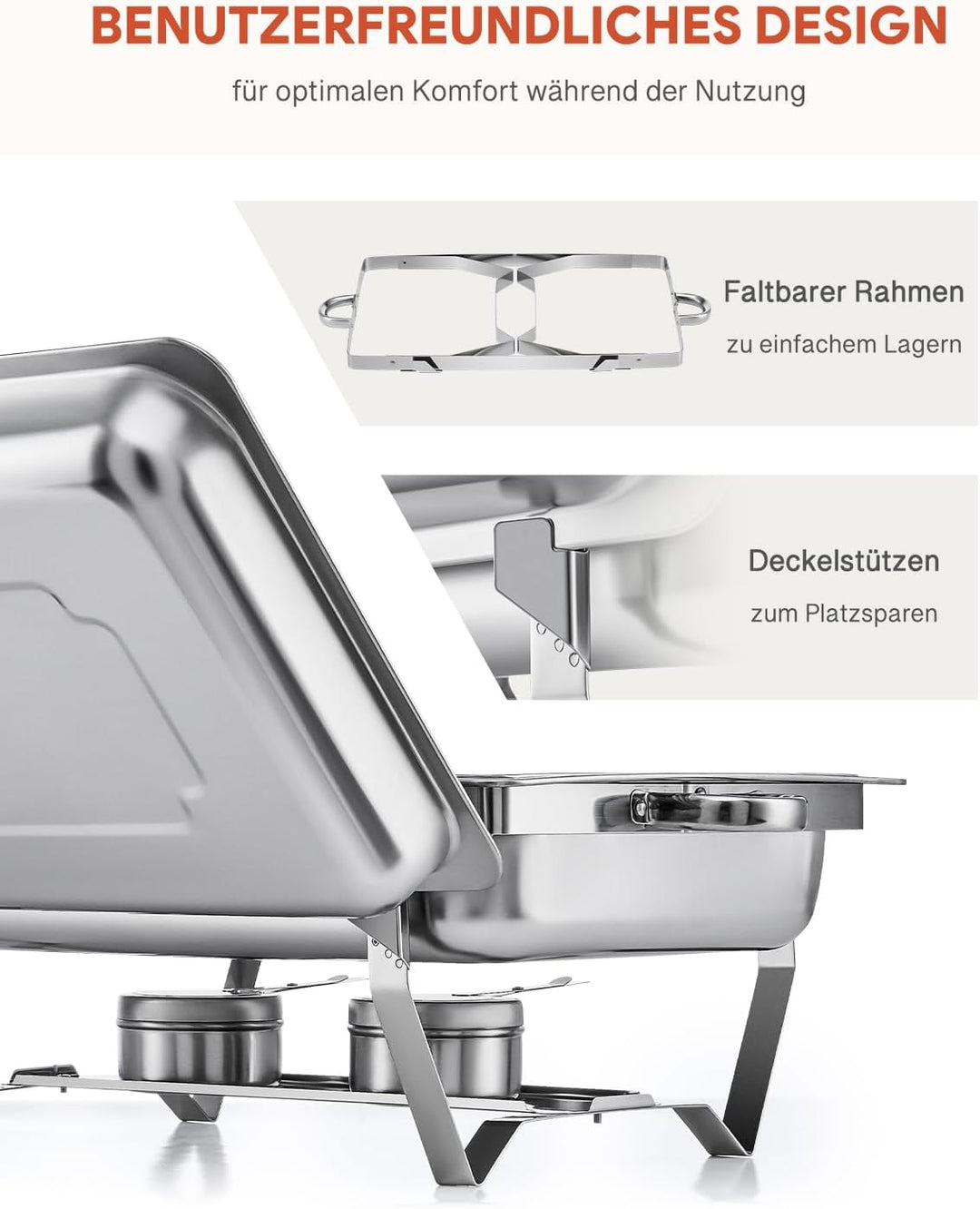 Wilprep Chafing Dish Edelstahl Buffet-Set Warmhaltebehälter Speisenwärmer Wärmebehälter Rechaud für